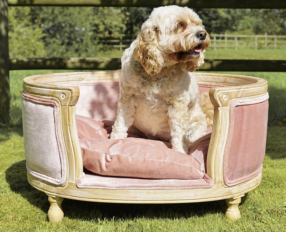 Pink velvet dog bed