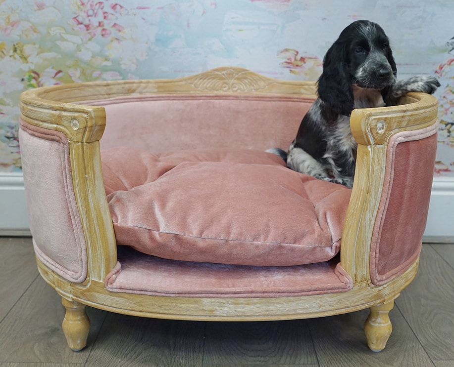 Pink velvet dog bed