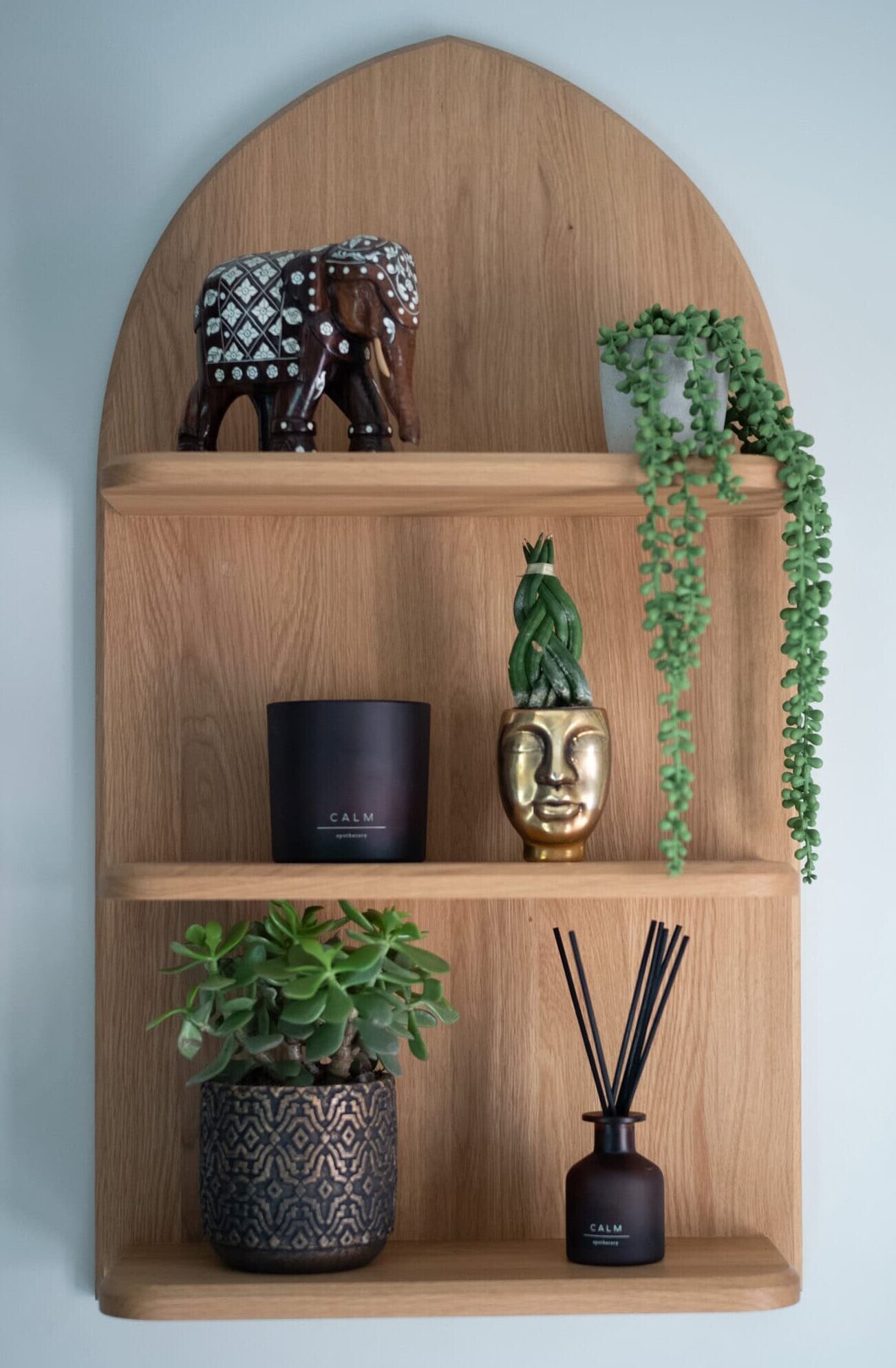 bespoke wooden arched hung shelf